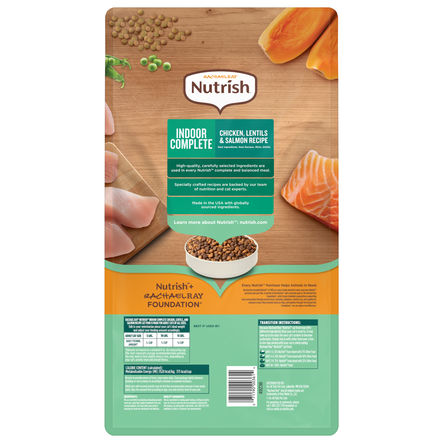 Rachael Ray&reg; Nutrish&trade; Indoor Complete Chicken, Lentils & Salmon Recipe Dry Cat Food, 6-Lb Bag