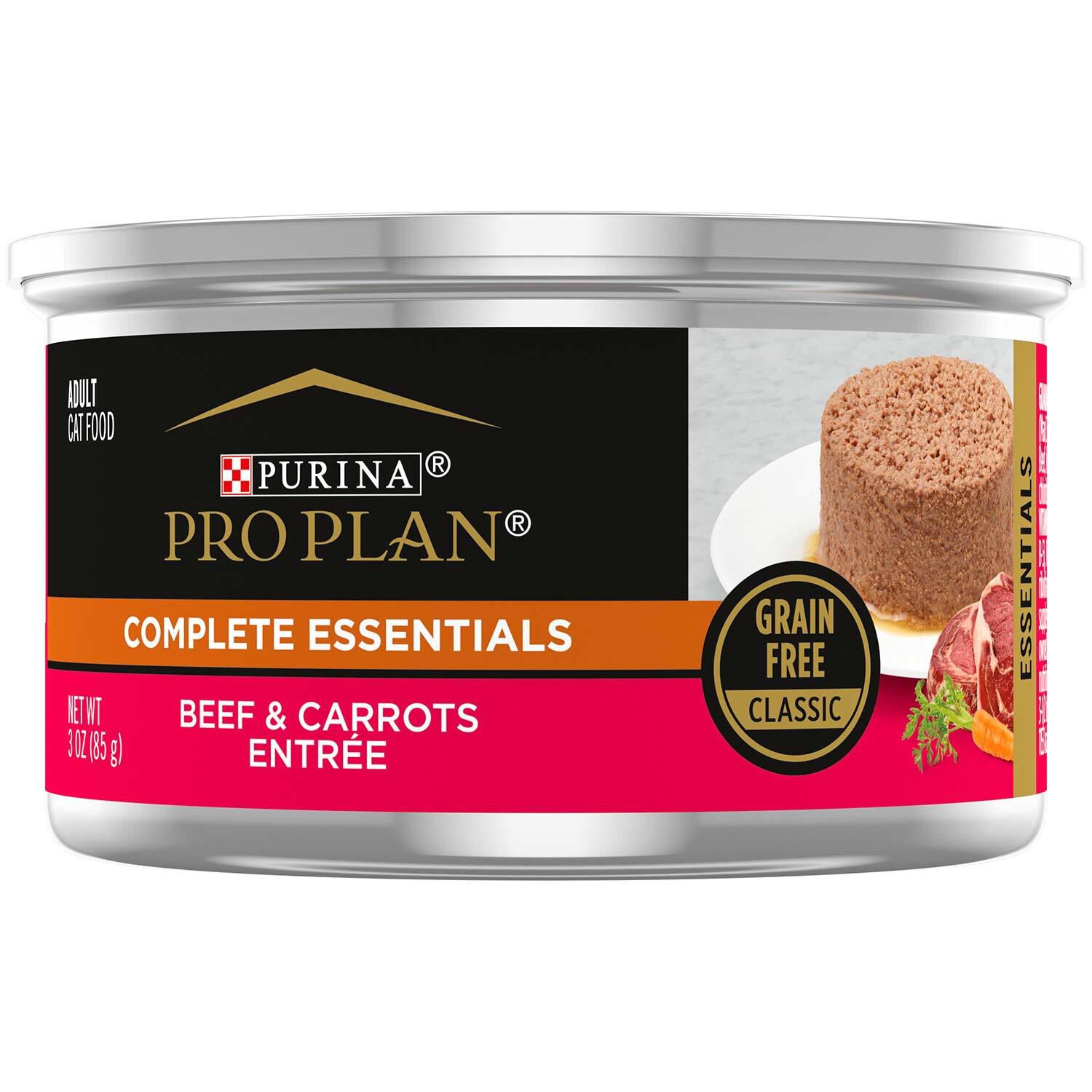 Purina Pro Plan Grain Free Classic Adult Beef & Carrots Entree Cat Food, 3-Oz Can Pack Of 24