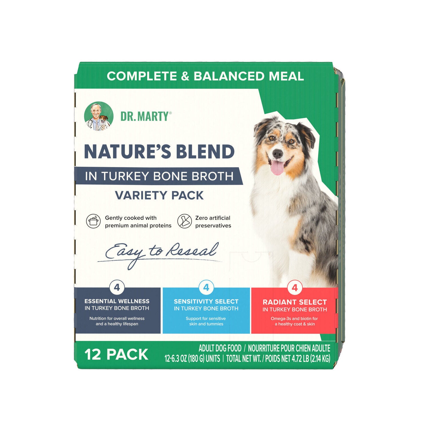 Dr. Marty Nature's Blend Adult Wet Dog Food Variety Pack, 3 Formulas - 12 - 6.3Oz Cans -