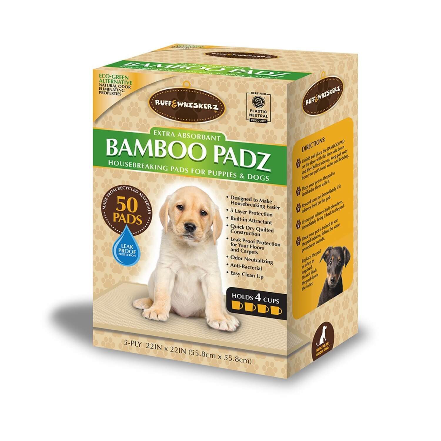 Ruff Whiskerz Bamboo Padz Dog Potty Pads 50ct Pet Supermarket