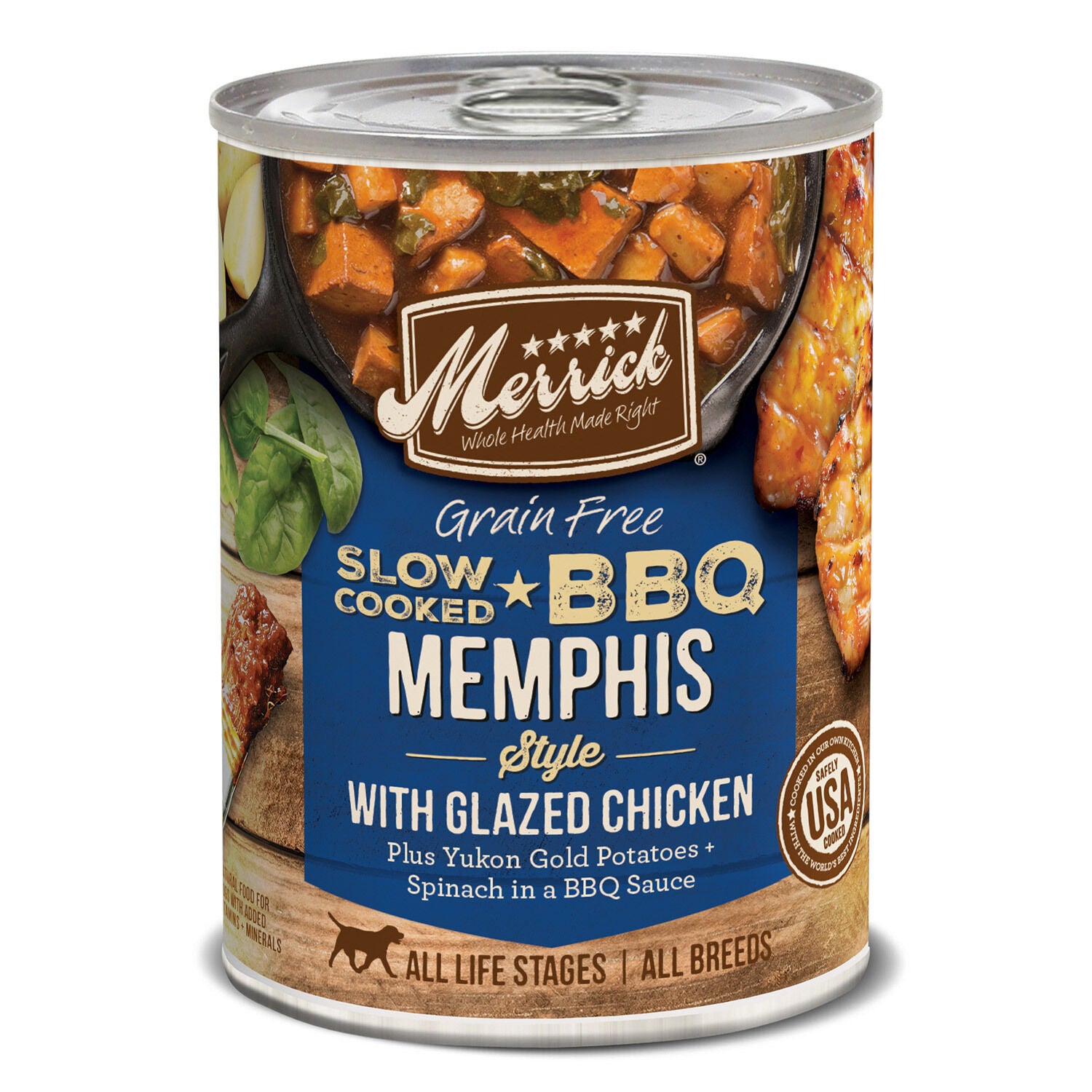 Merrick Grain-Free Wet Dog Food Slow-Cooked BBQ Memphis Style with Glazed Chicken