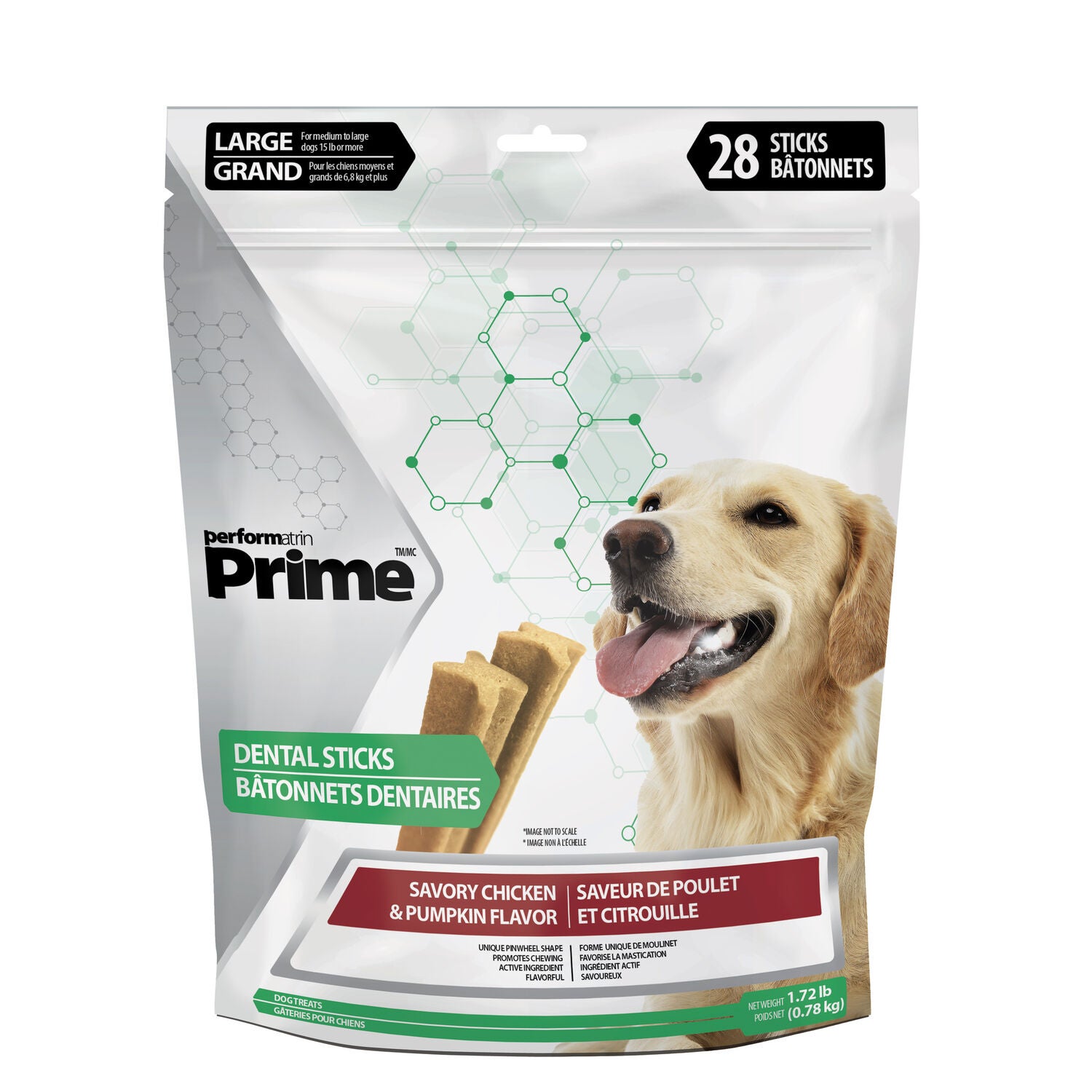 Performatrin Prime&nbsp;Dental Sticks Savory Chicken & Pumpkin Flavor Large Dog Treats, 1.72Lb/28 Count