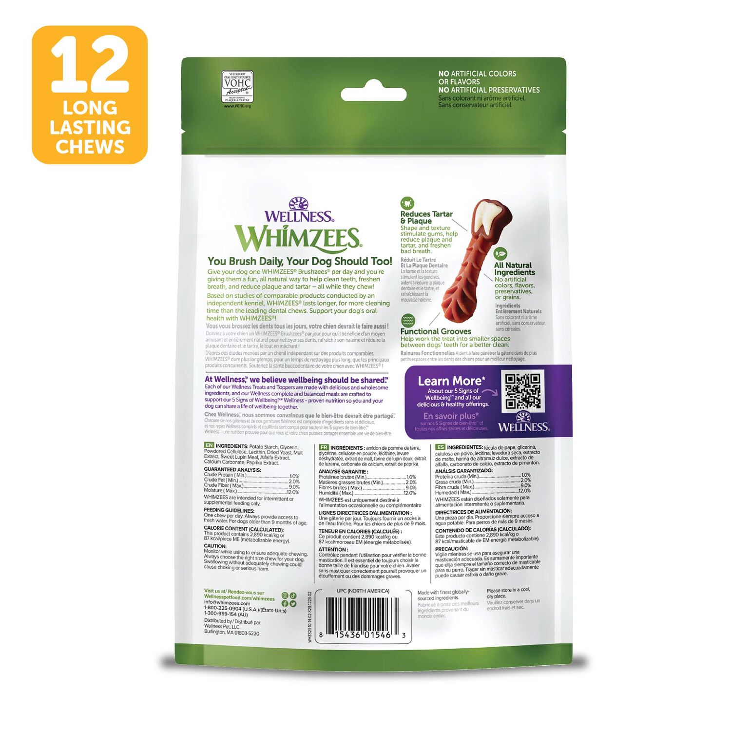 Whimzees Brushzees Natural Grain-Free Dental Dog Treats, Medium, 12 Count