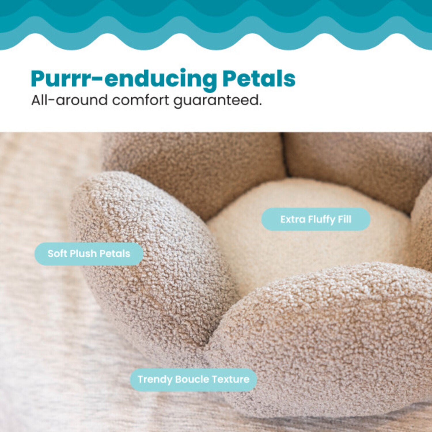 Catstages Purrfect Petals Flower Plush Support Cat Bed, Tan, 21"