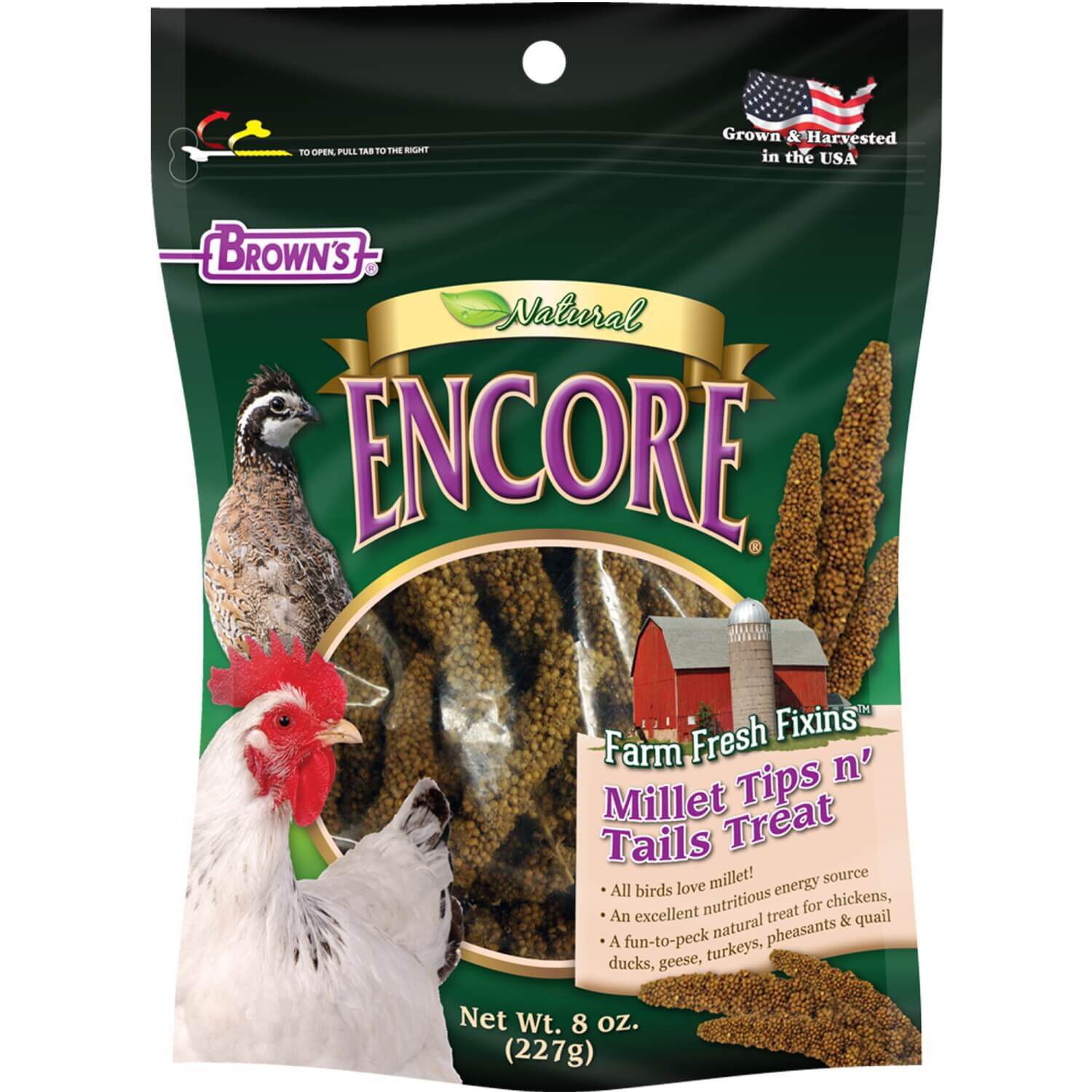 Brown's Encore Farm Fresh Fixins Millet Tips N Tails Treat For Chickens, Ducks, Geese, Turkeys, Pheasants & Quail