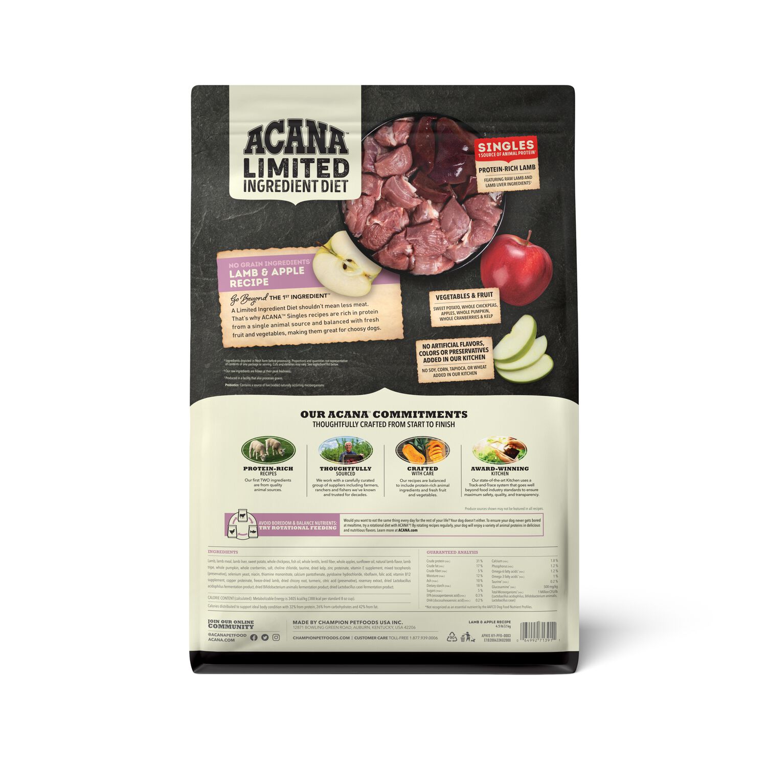 Acana Singles Limited Ingredient Diet Lamb & Apple Recipe Grain Free Dry Dog Food, 4.5-Lb Bag
