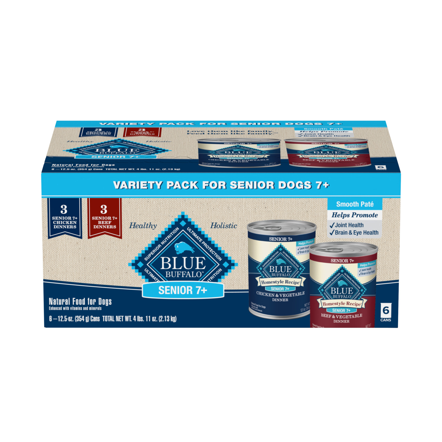 Blue Buffalo Homestyle Recipe Natural Senior Wet Dog Food, Beef & Chicken Dinner Variety Pack