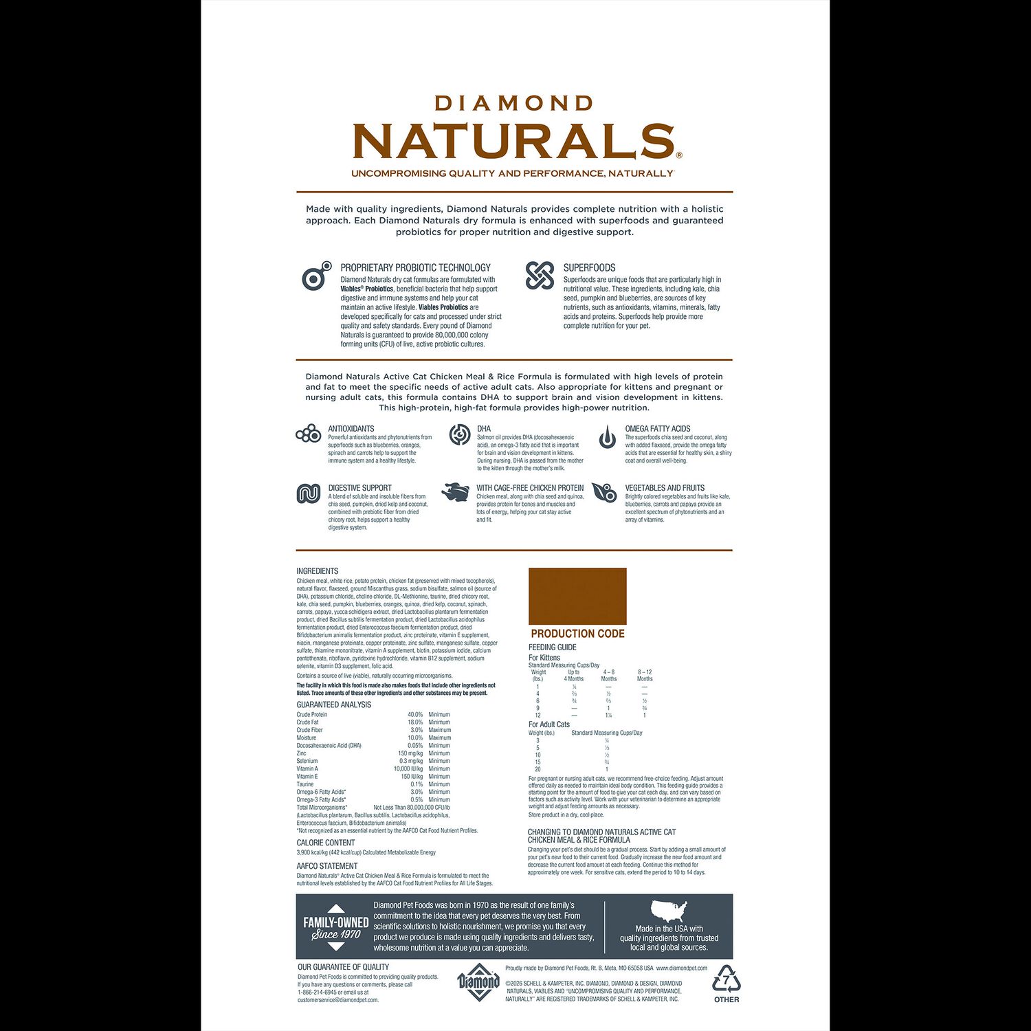 Diamond Naturals Active Cat Chicken & Rice Formula Dry Cat Food, 18-Lb Bag