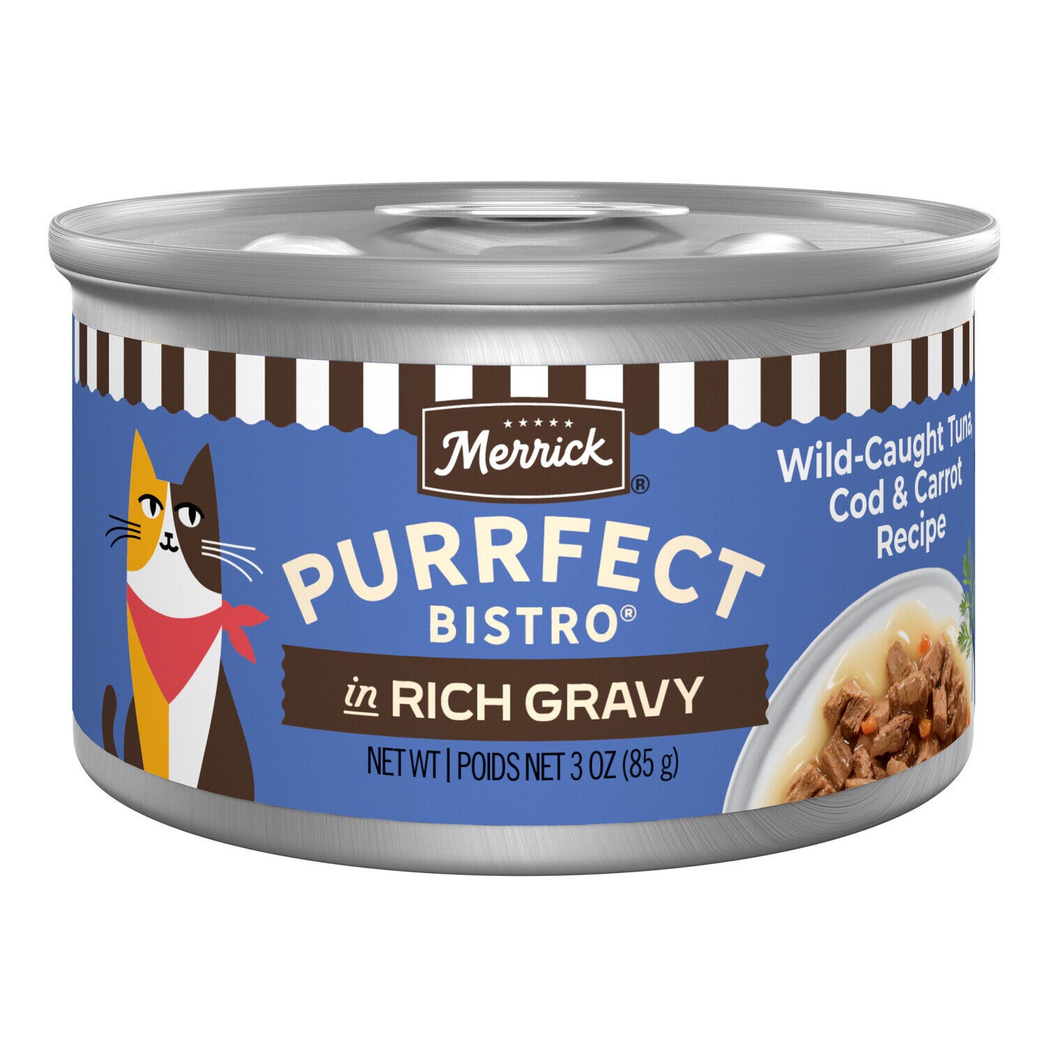Merrick Purrfect Bistro Wild Caught Tuna, Cod And Carrot Recipe Wet Adult Cat Food In Gravy
