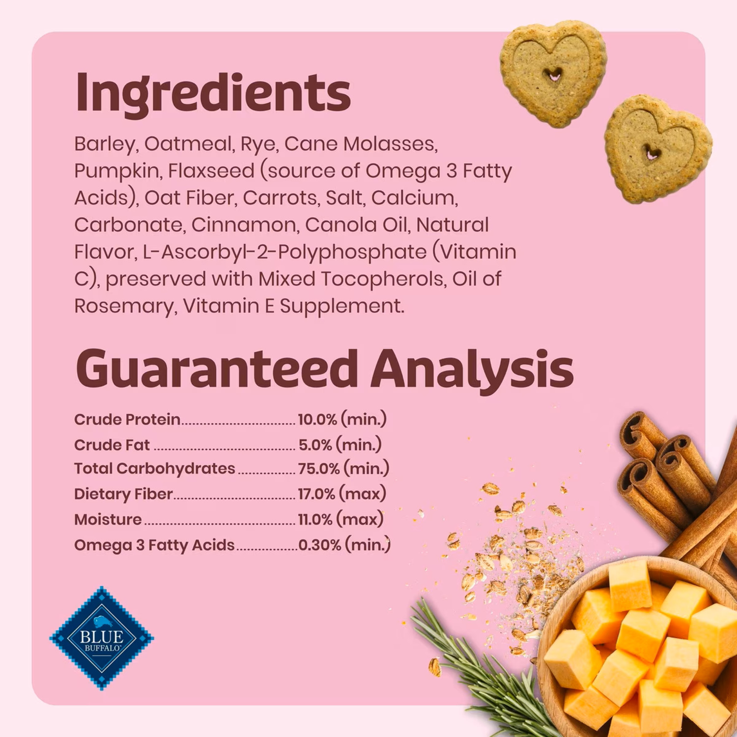 Blue Buffalo Be Mine Bars Heart-Shaped Healthy & Crunchy Dog Biscuits, Natural Valentine&rsquo;S Dog Treats, Baked With Oatmeal & Cinnamon, 11-Oz Bag