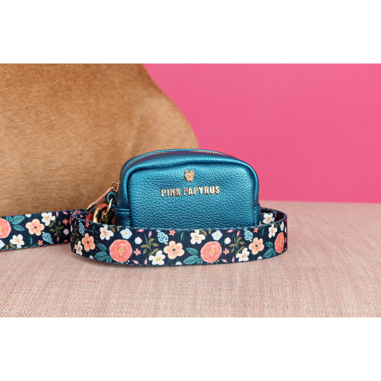 Pink Papyrus Hudson Dog Poop Bag Holder & Treat Pouch Leash Accessory, Blue