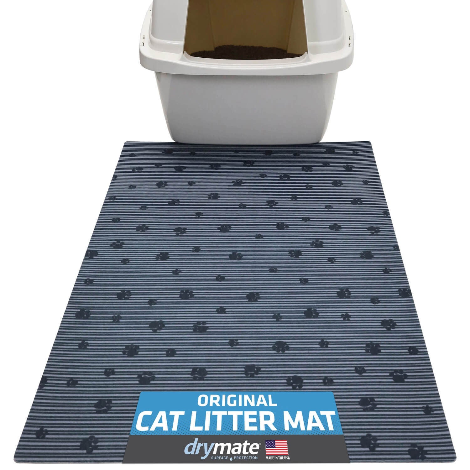 Drymate Cat Litter Mat - Gray Stripe/Black Paw