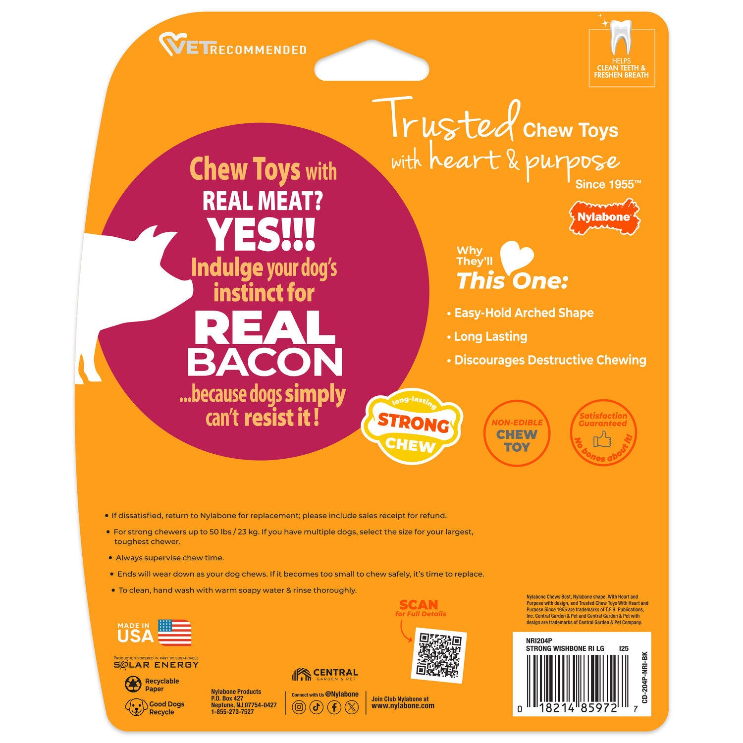 Nylabone Strong Chew Wishbone Bacon Flavored Dog Chew Toy, Large