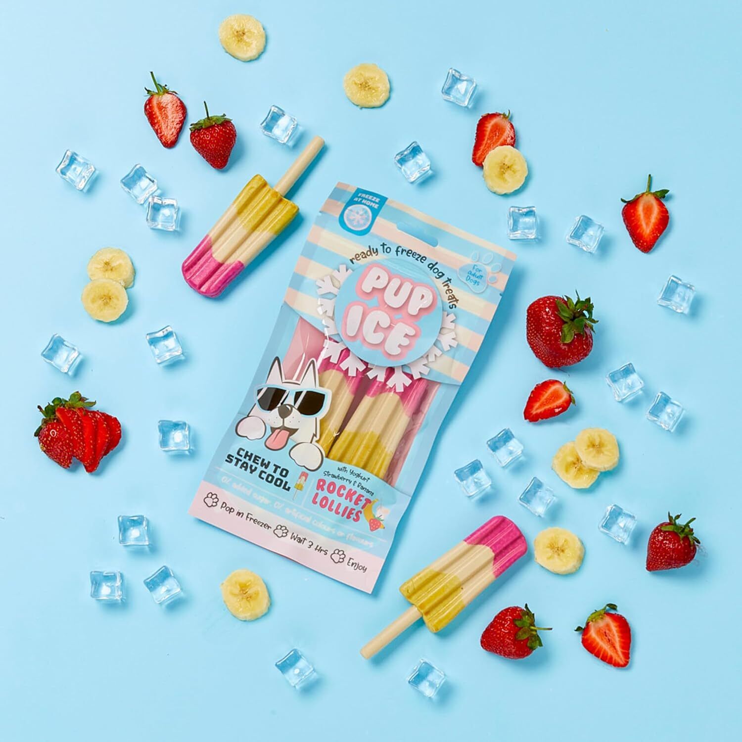 Pup Ice Chew Dog Treat Rocket Lollie, Strawberry & Banana, 2-Pk