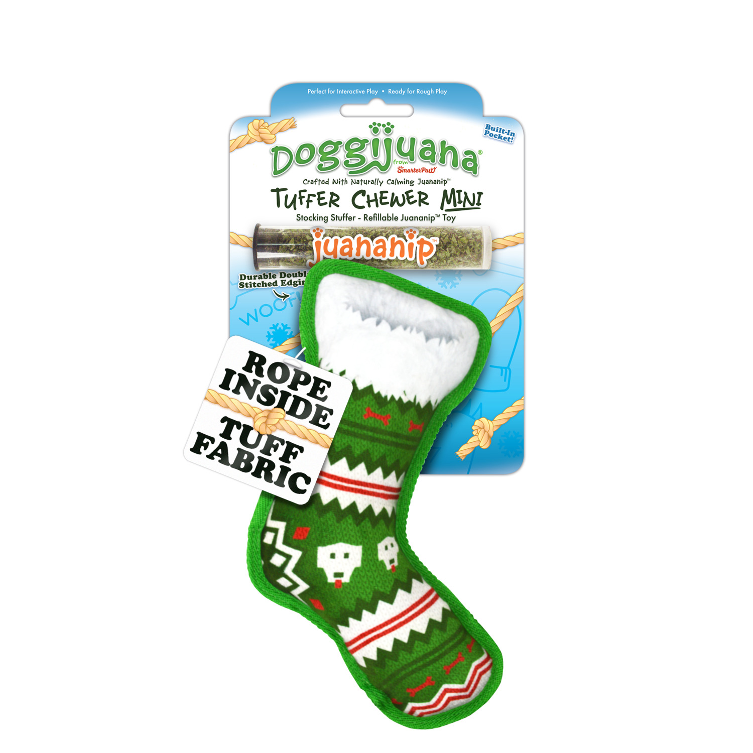Doggijuana Tuff Chewer Mini Stocking Durable Holiday Dog Toy With Juananip