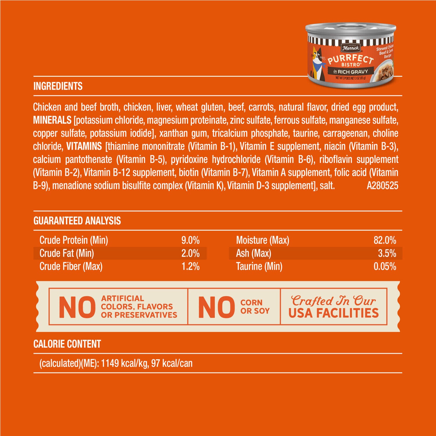 Merrick Purrfect Bistro Stewed Chicken, Beef And Carrot Recipe Wet Adult Cat Food In Gravy, 3 Oz. - 24 Pack