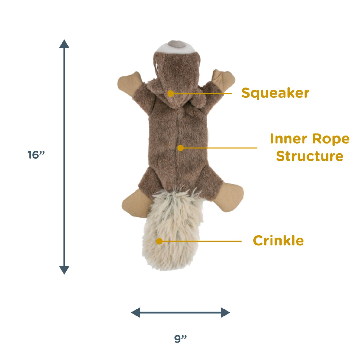 Tall Tails Stuffless Squirrel Plush Squeaky Dog Toy, 16"