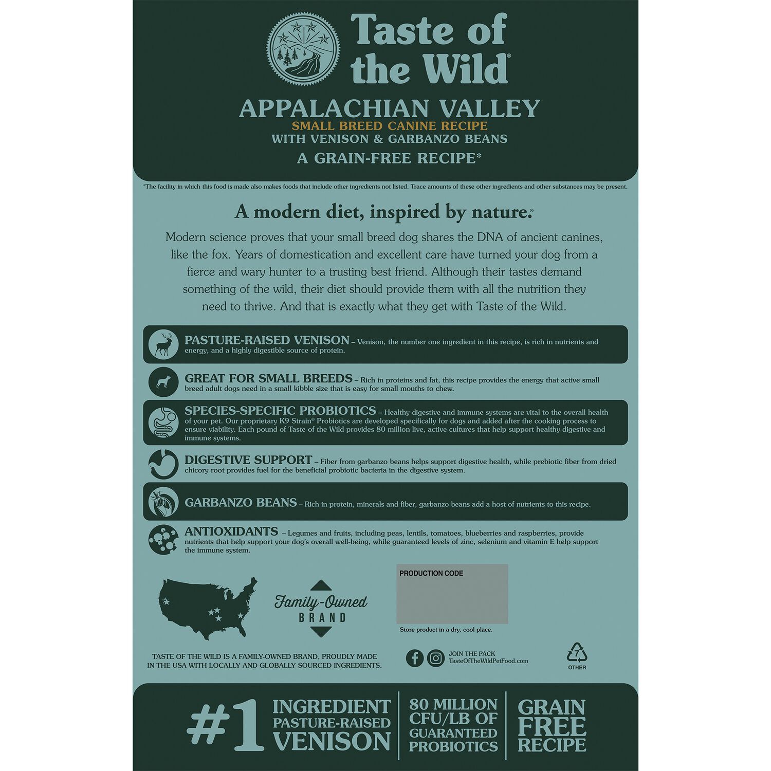 Taste Of The Wild Dry Dog Food, Appalachian Valley Small Breed Canine Recipe With Venison & Garbanzo Beans, 5-Lb Bag