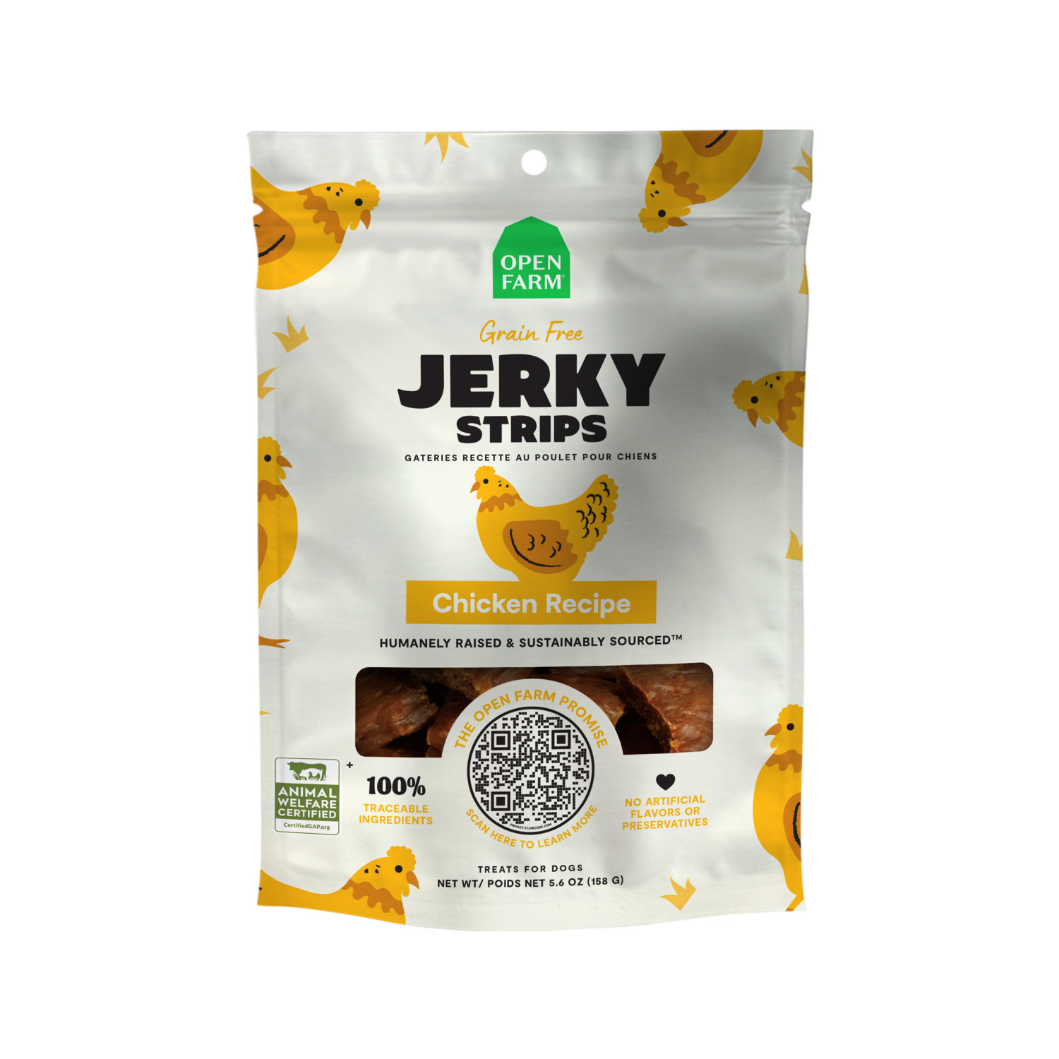 Open Farm Jerky Strips Grain Free Dog Treats, Chicken Recipe, 5.6-Oz Bag
