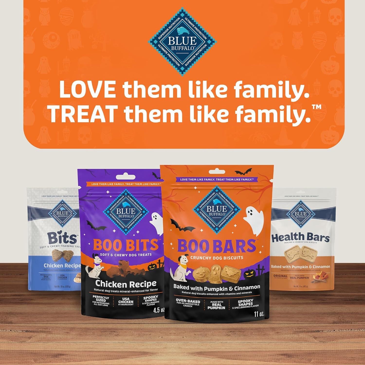 Blue Buffalo Boo Bars Crunchy Halloween Dog Biscuit Treats, Pumpkin & Cinnamon Flavor, 11-Oz Bag