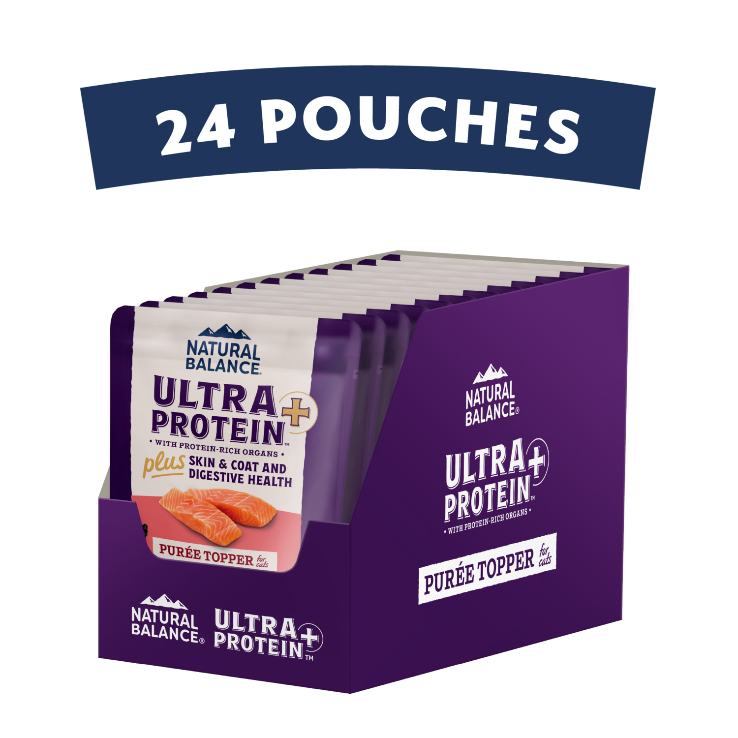 Natural Balance Ultra Protein Plus Wet Cat Food, Skin & Coat And Digestive Health Real Salmon With Pumpkin Recipe Puree Topper, 2.4-Oz-Pack Of 24