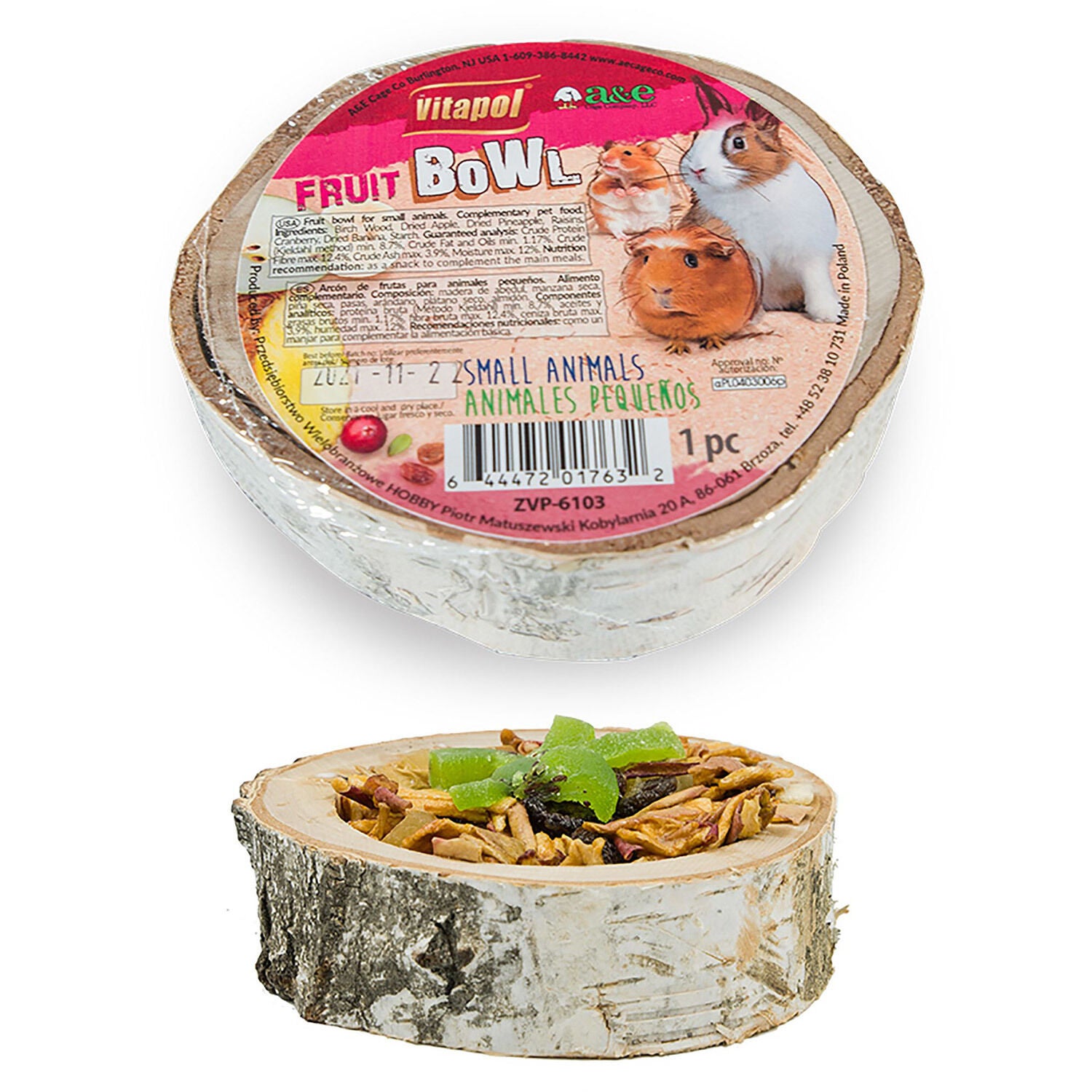 A&E Cage Wooden Treat Bowl Fruit Small Animal Treat