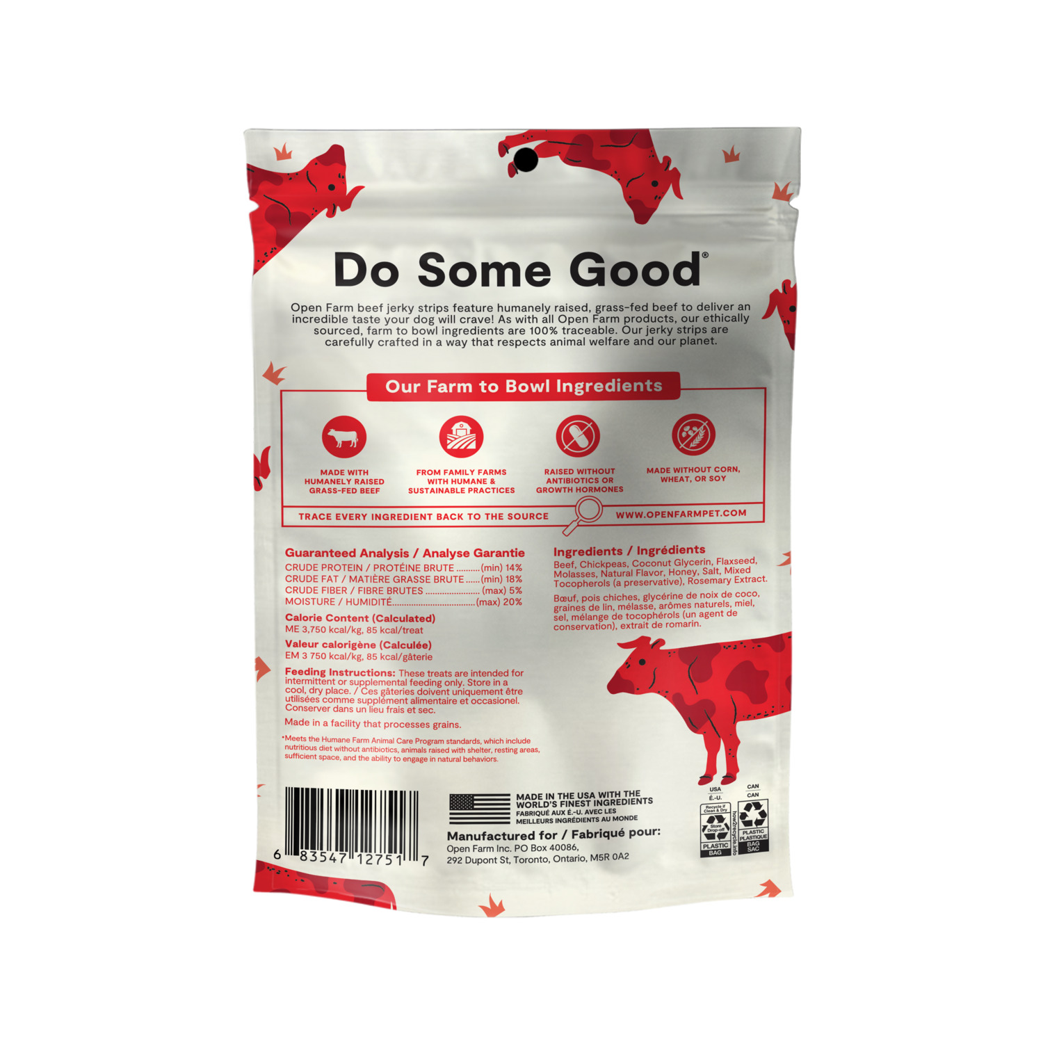 Open Farm Jerky Strips Grain-Free Dog Treats, Grass-Fed Beef, 5.6-Oz Bag
