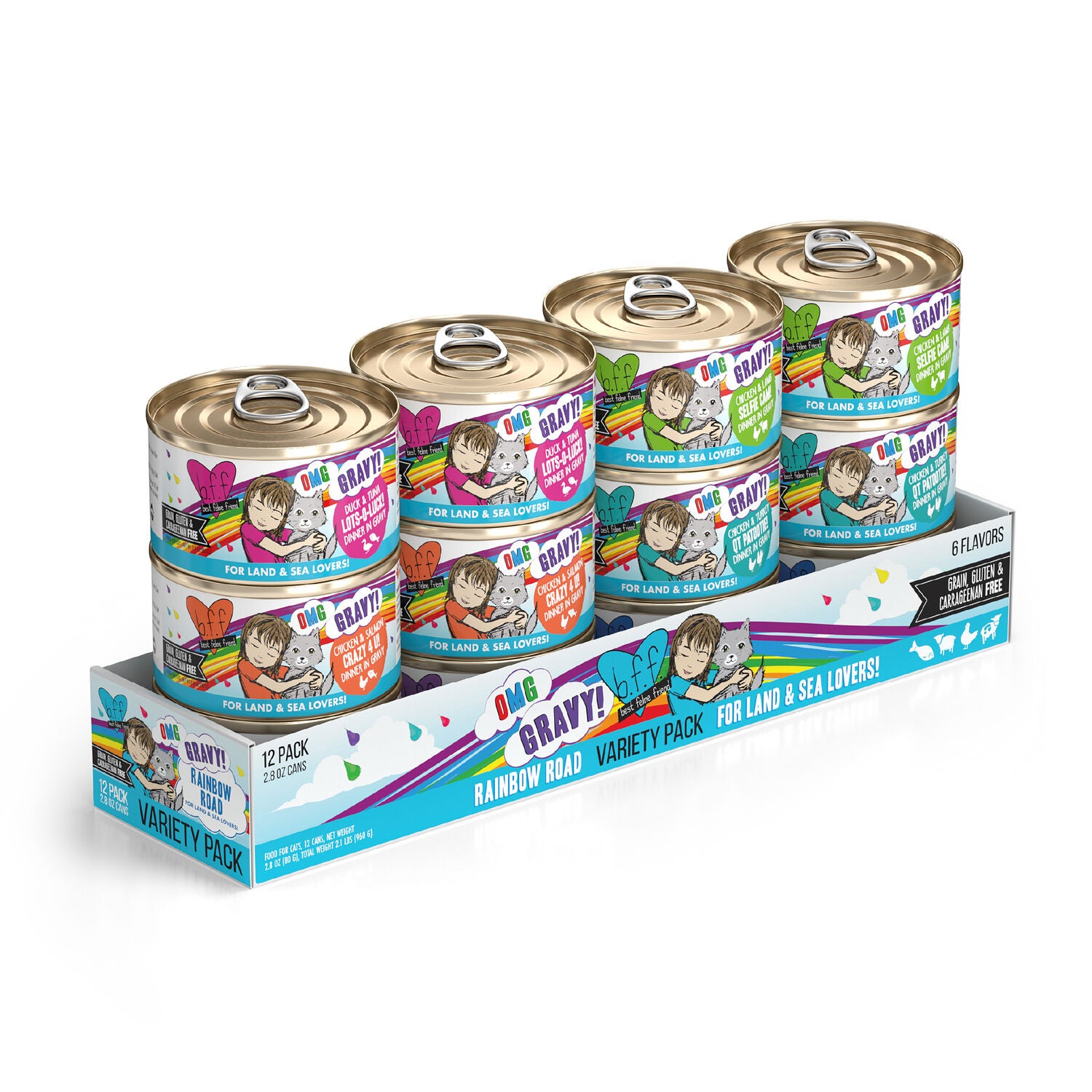 Weruva Bff Omg Gravy Rainbow Road Wet Cat Food, Variety Pack, 2.8-Oz Can Pack Of 12