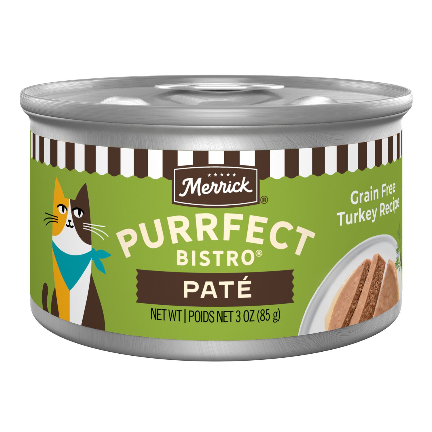 Merrick Purrfect Bistro Grain Free Premium Soft Canned Pate Adult Wet Cat Food, High Protein Turkey Recipe, 3-Oz Can