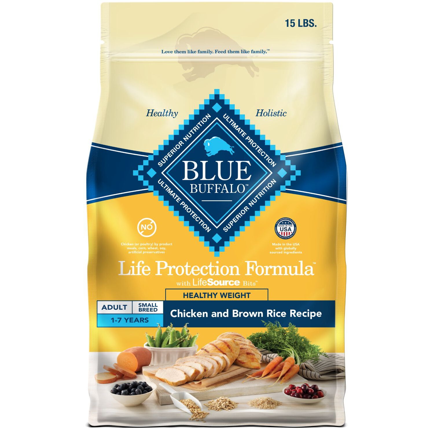 Blue Buffalo Life Protection Formula Small Breed Adult Healthy Weight Chicken & Brown Rice Recipe Dog Food, 15-Lb