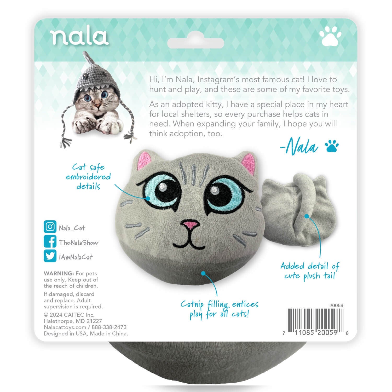 Nala Happy Face Plush Catnip Cat Toy