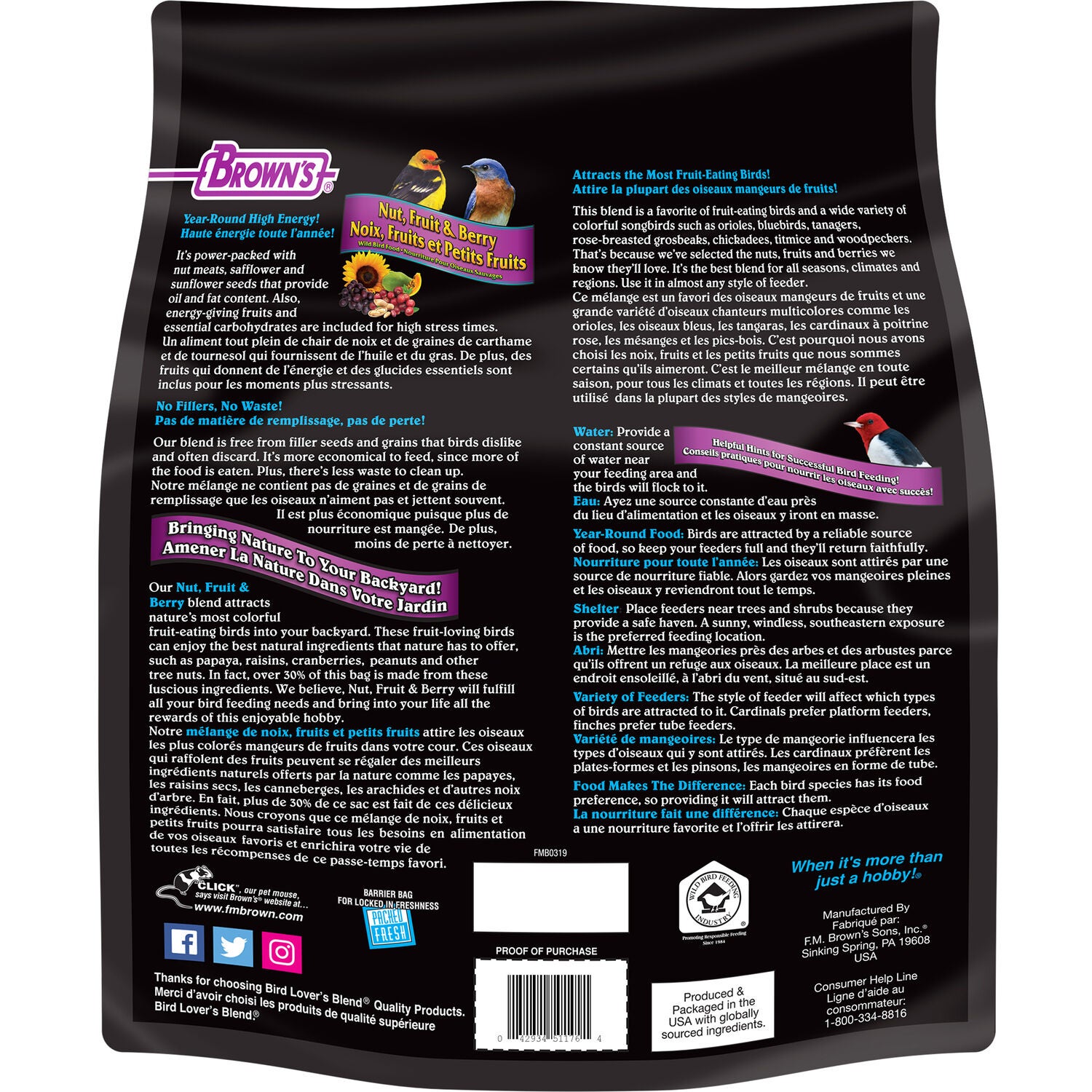 Brown's Bird Lover&rsquo;S Blend Nut, Fruit & Berry Wild Bird Food, 5-Lb