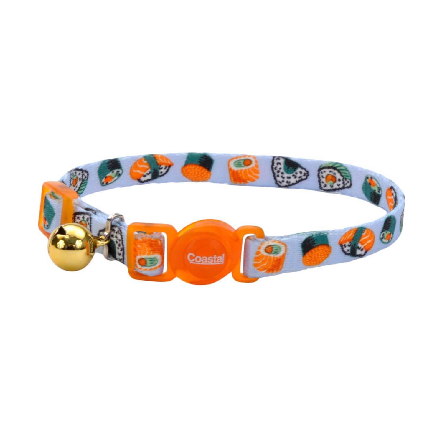 Coastal Pet Safe Cat Fashion Adjustable Breakaway Cat Collar, Sushi On Blue