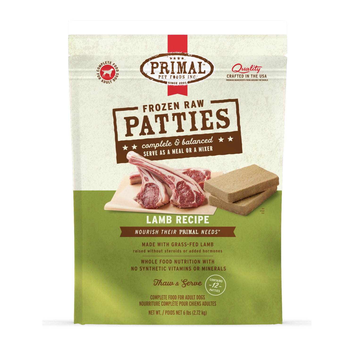 Primal Frozen Raw Lamb Formula Dog Food Patties, 6-Lb Bag