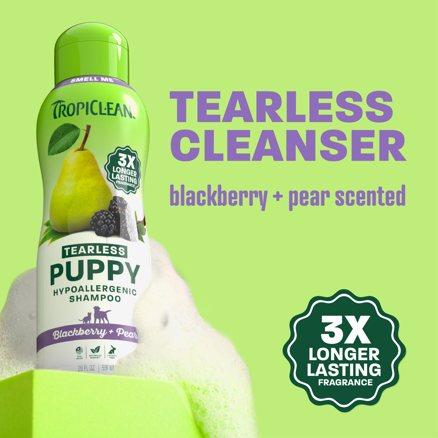 Tropiclean Tearless Hypoallergenic Puppy Shampoo, Blackberry Pear Scent, 20-Oz Spray Bottle