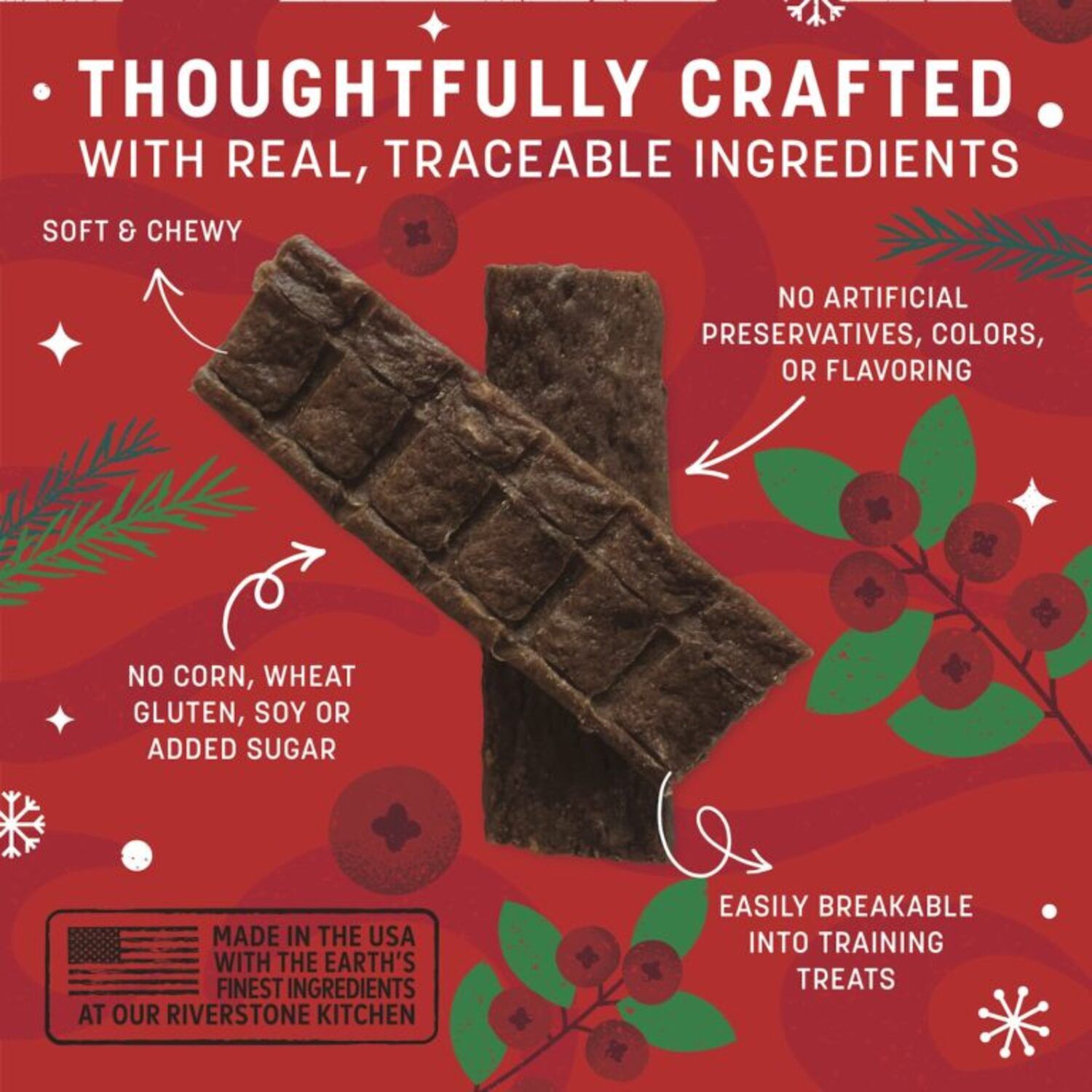 Earth Animal Wisdom Air-Dried Seasonal Holiday Feast Recipe Premium Natural Jerky Strips Dog Treats, 4-Oz