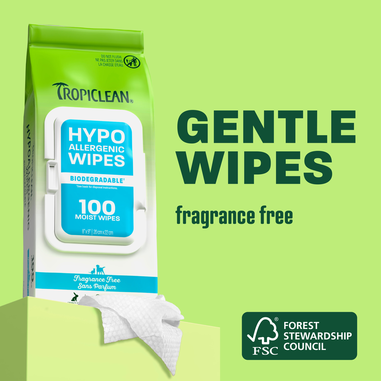 Tropiclean Hypoallergenic Dog Wipes, 100-Count