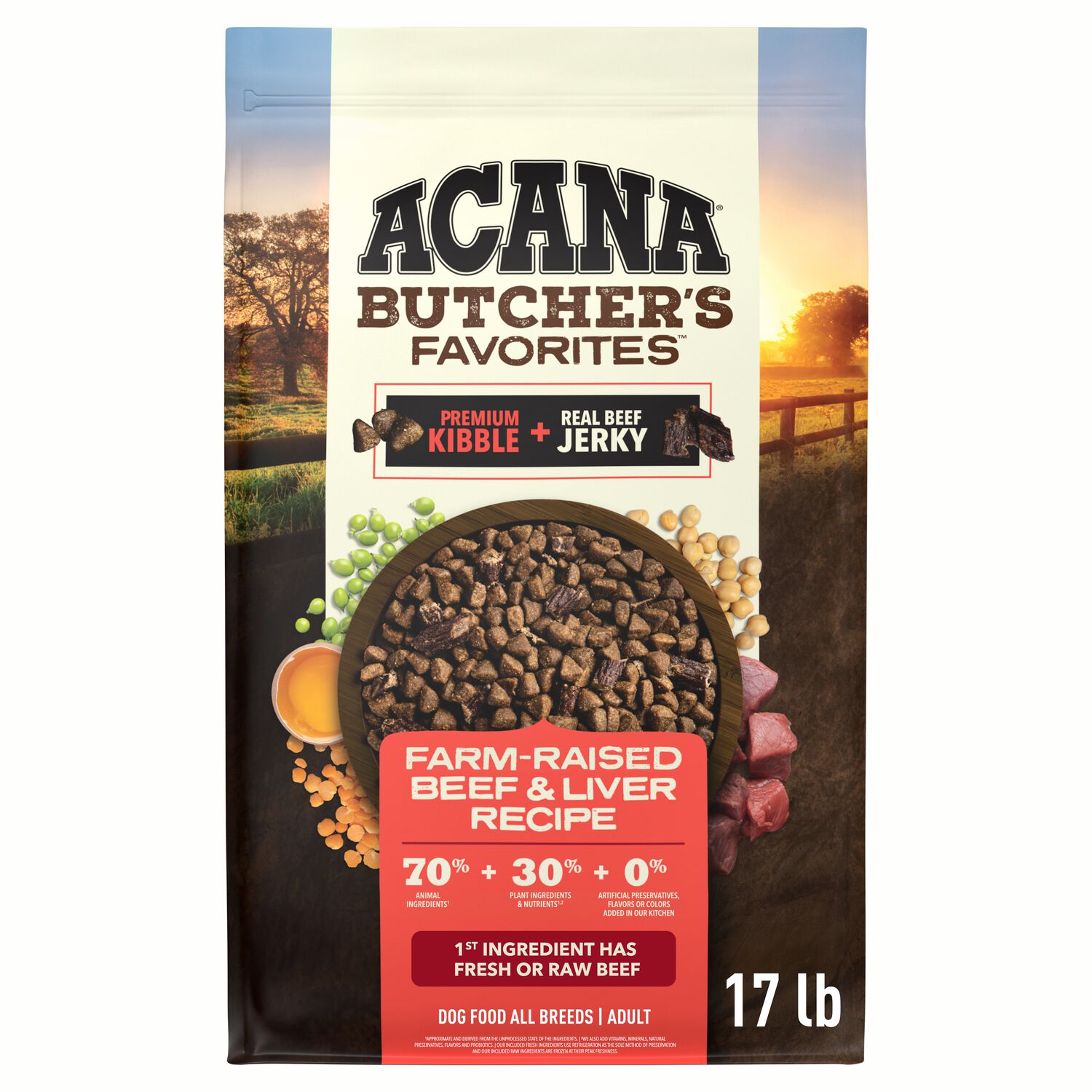 Acana Butcher's Favorites Farm-Raised Beef & Liver Recipe Dry Dog Food With Jerky Pieces, 17-Lb