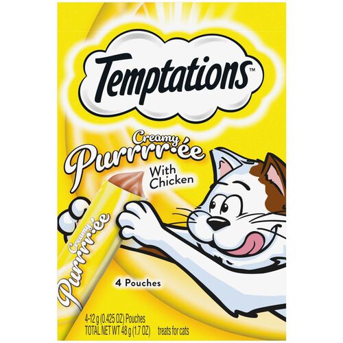 Temptations Creamy Puree With Chicken Lickable, Squeezable Cat Treats, 4 Pack Of 1.7 Oz Pouches