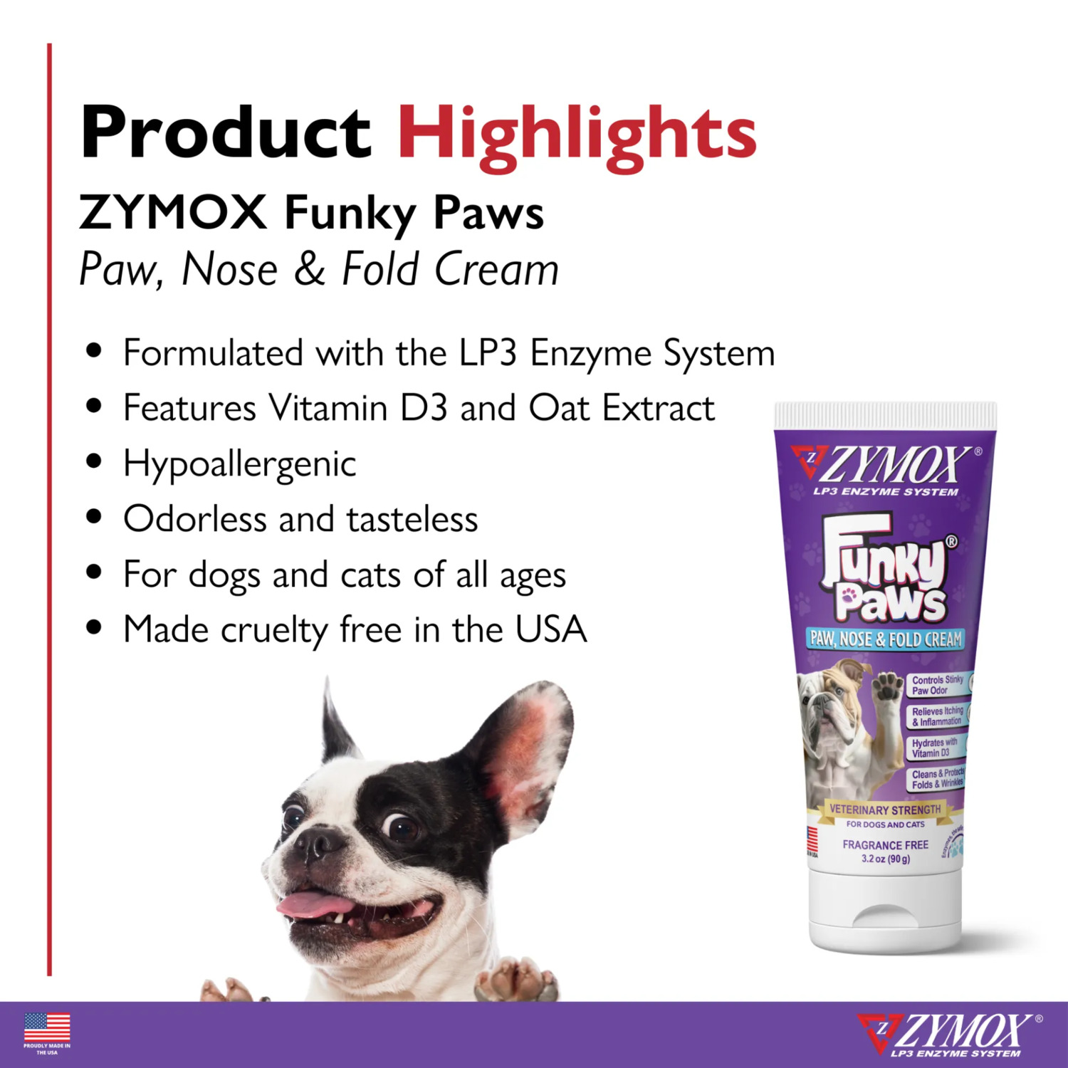 Zymox Funky Paws Dog & Cat Paw, Nose, & Fold Cream, 3.2-Oz