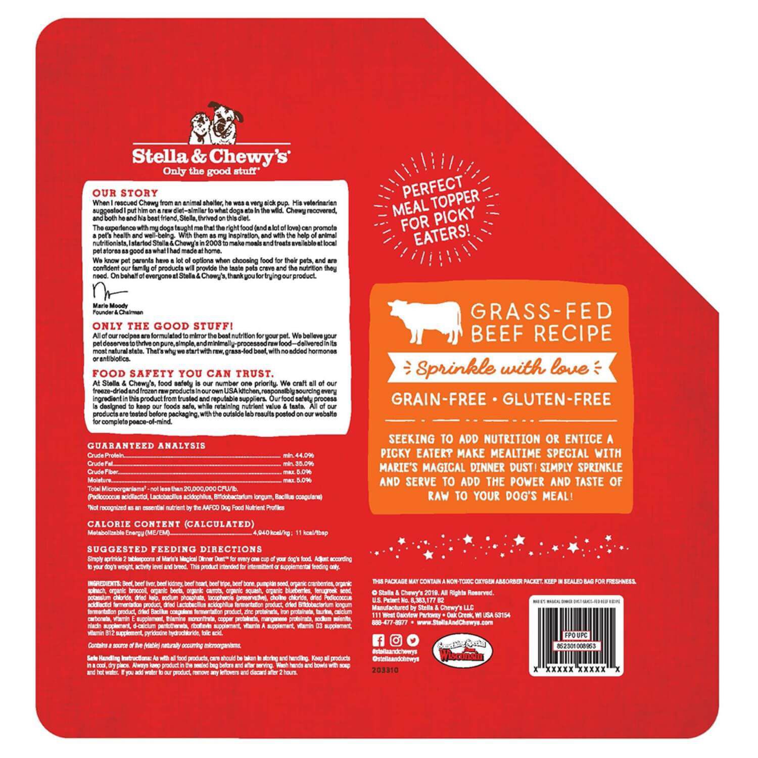 Stella & Chewy's Marie's Magical Dinner Dust Dog Food Topper, Grass-Fed Beef Recipe, 7-Oz Bag