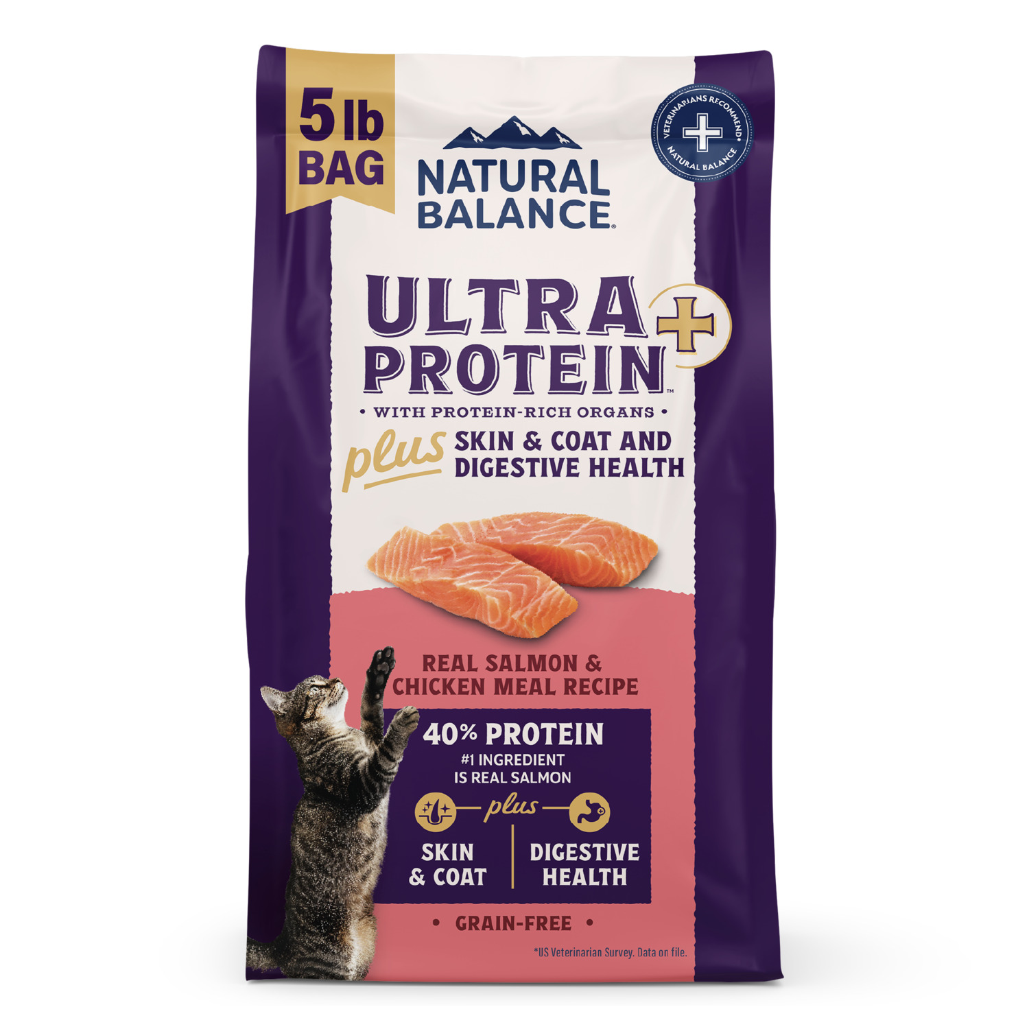 Natural Balance Ultra Protein Plus Dry Cat Food, Skin & Coat And Digestive Health, Real Salmon & Chicken Meal Recipe