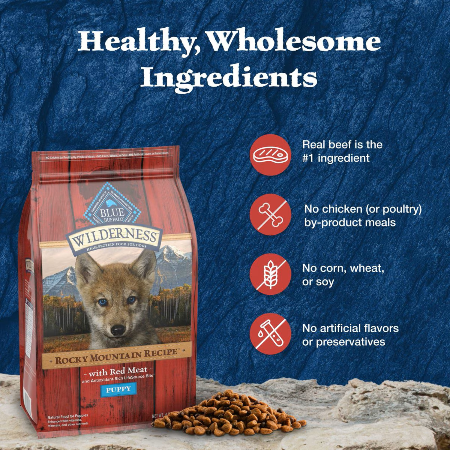 Blue Buffalo Wilderness Rocky Mountain Recipe High Protein Natural Puppy Dry Dog Food, 4.5Lb
