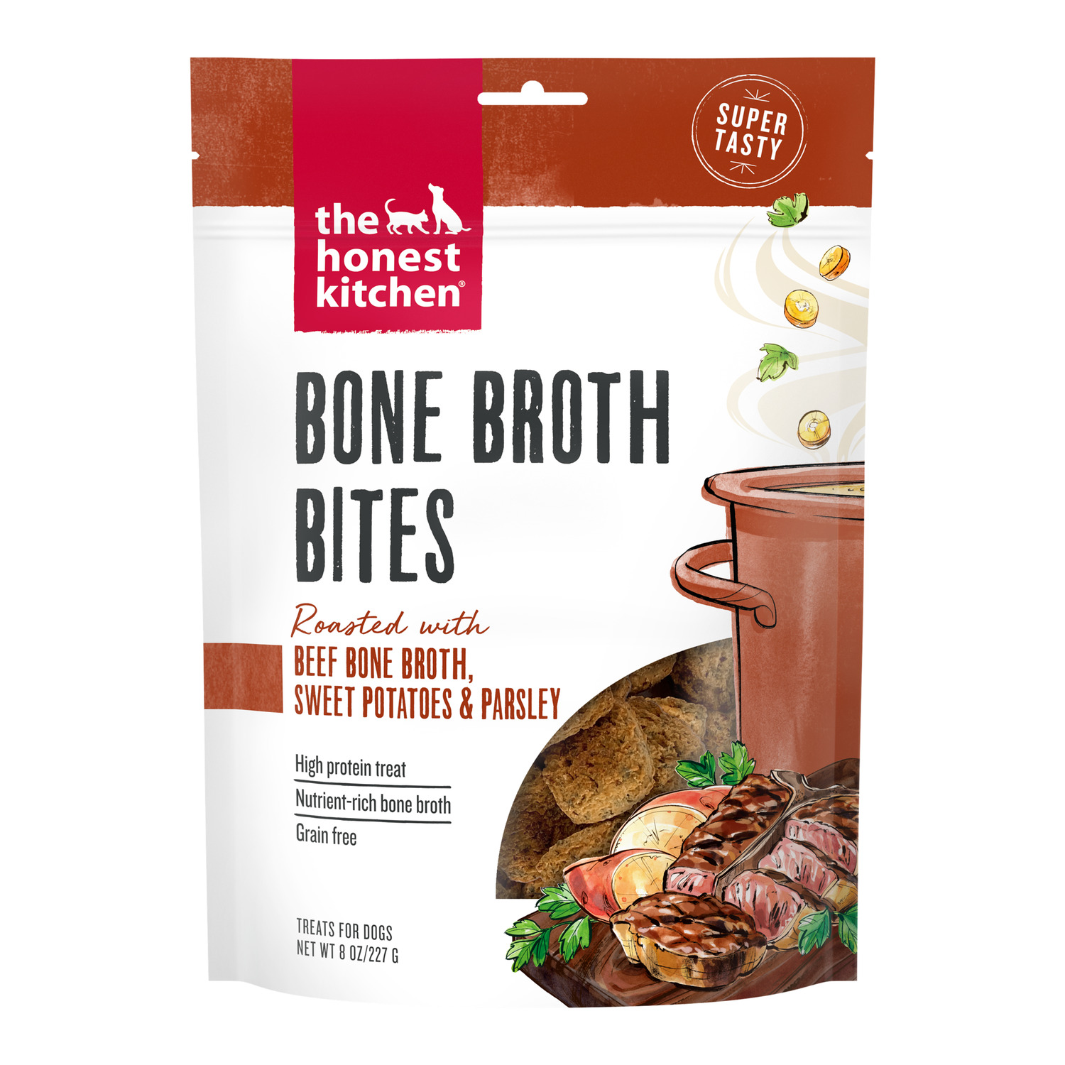 The Honest Kitchen Bone Broth Bites Biscuit Dog Treats, Beef Bone Broth, 8-Oz