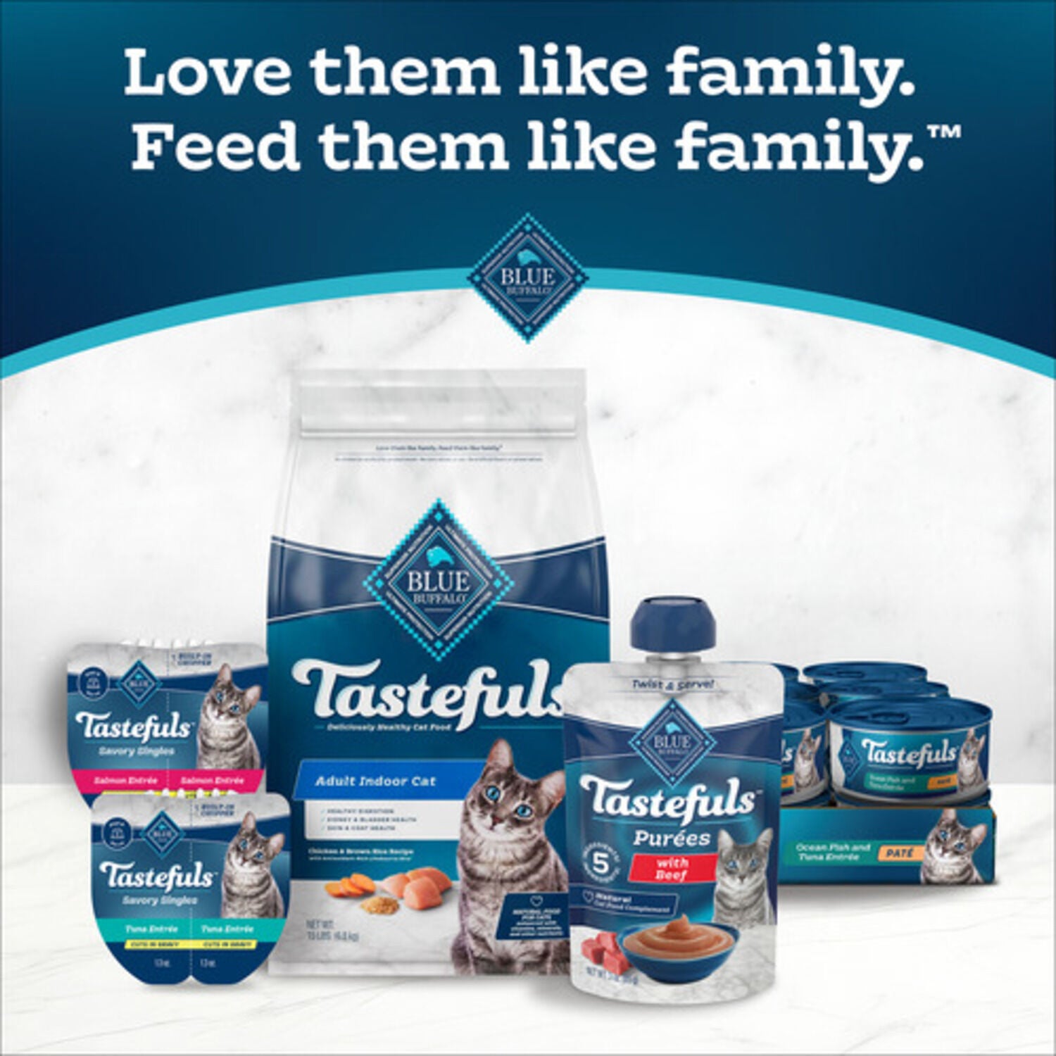 Blue Buffalo Tastefuls Pur&eacute;es Wet Cat Food, Chicken, Salmon, Tuna & Beef Variety Pack, 3-Oz-Pouch Pack Of 12
