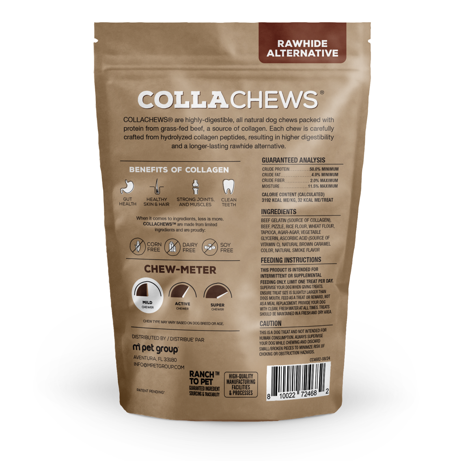 Collachews Bully Flavor Collagen Strips Rawhide Alternative Dog Treats - 6.34-Oz
