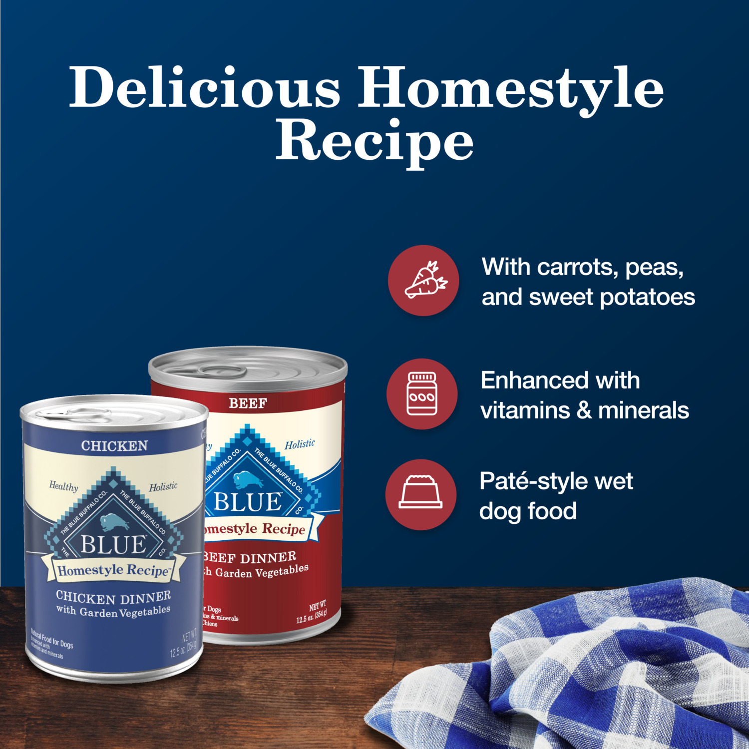 Blue Buffalo Homestyle Recipe Chicken & Beef Pate Wet Dog Food, Variety Pack - 12.5 Oz - Pack Of 6