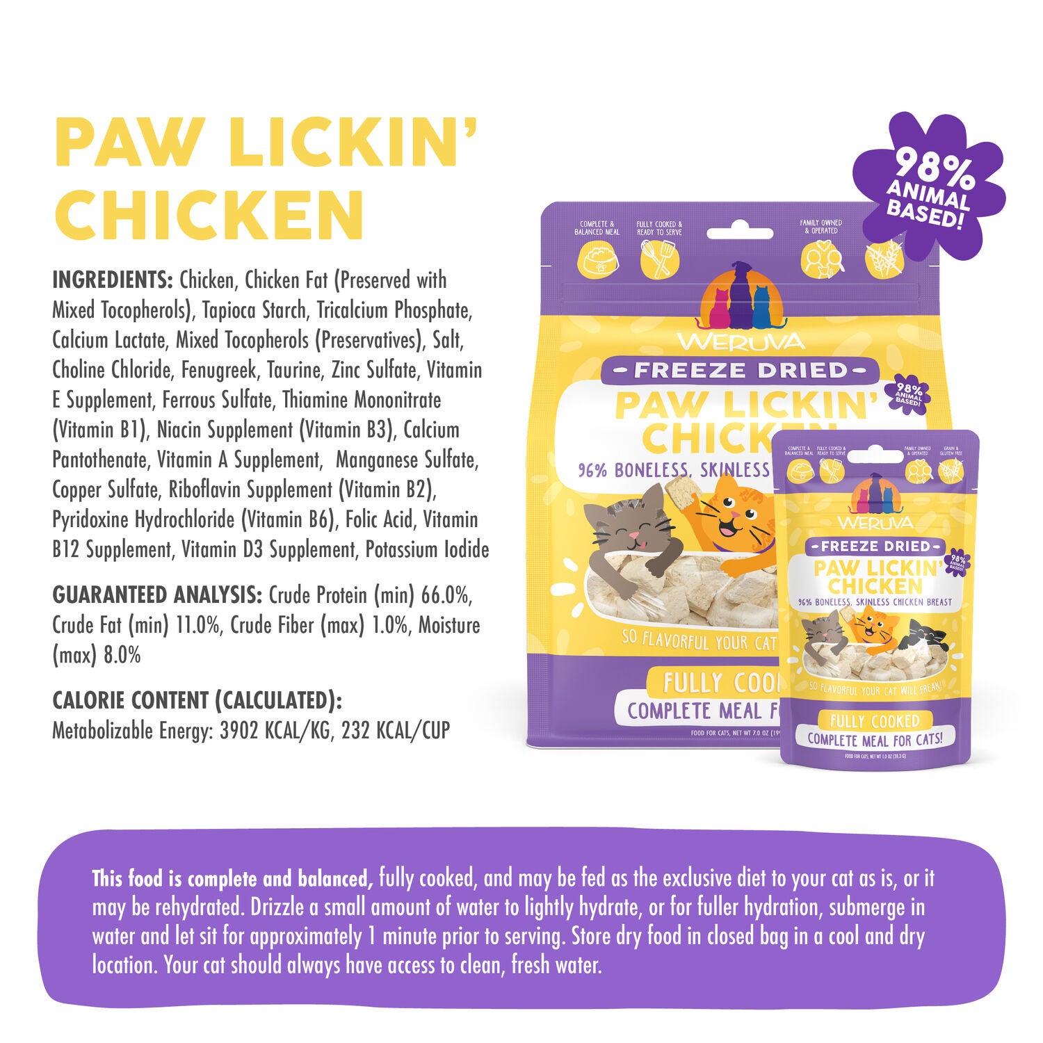 Weruva Cat Paw Lickin' Chicken Freeze Dried Cat Food, 7-Oz Bag