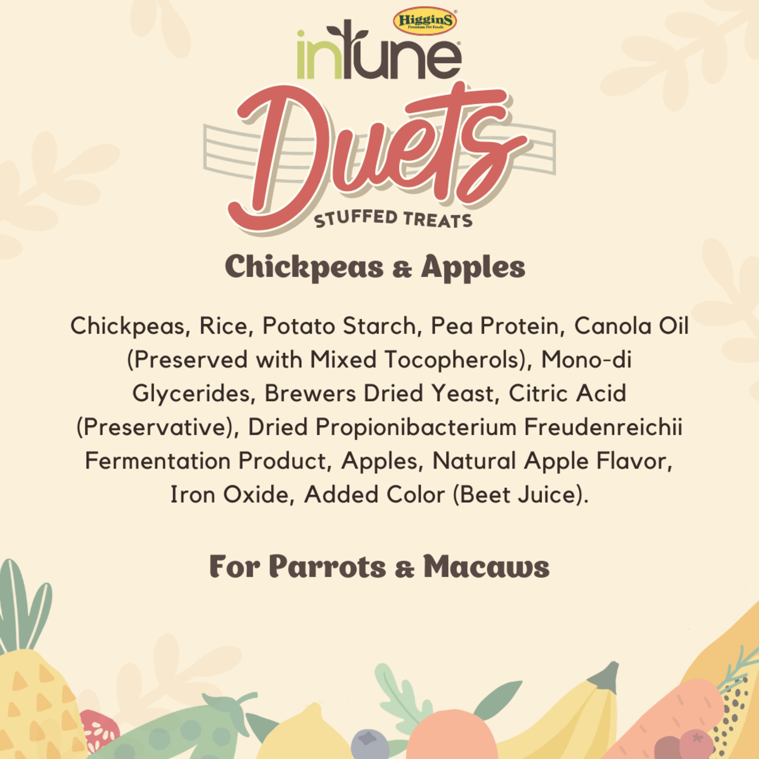 Higgins Intune Duets Chickpeas & Apples Treat For Conures & Lovebirds, 3Oz