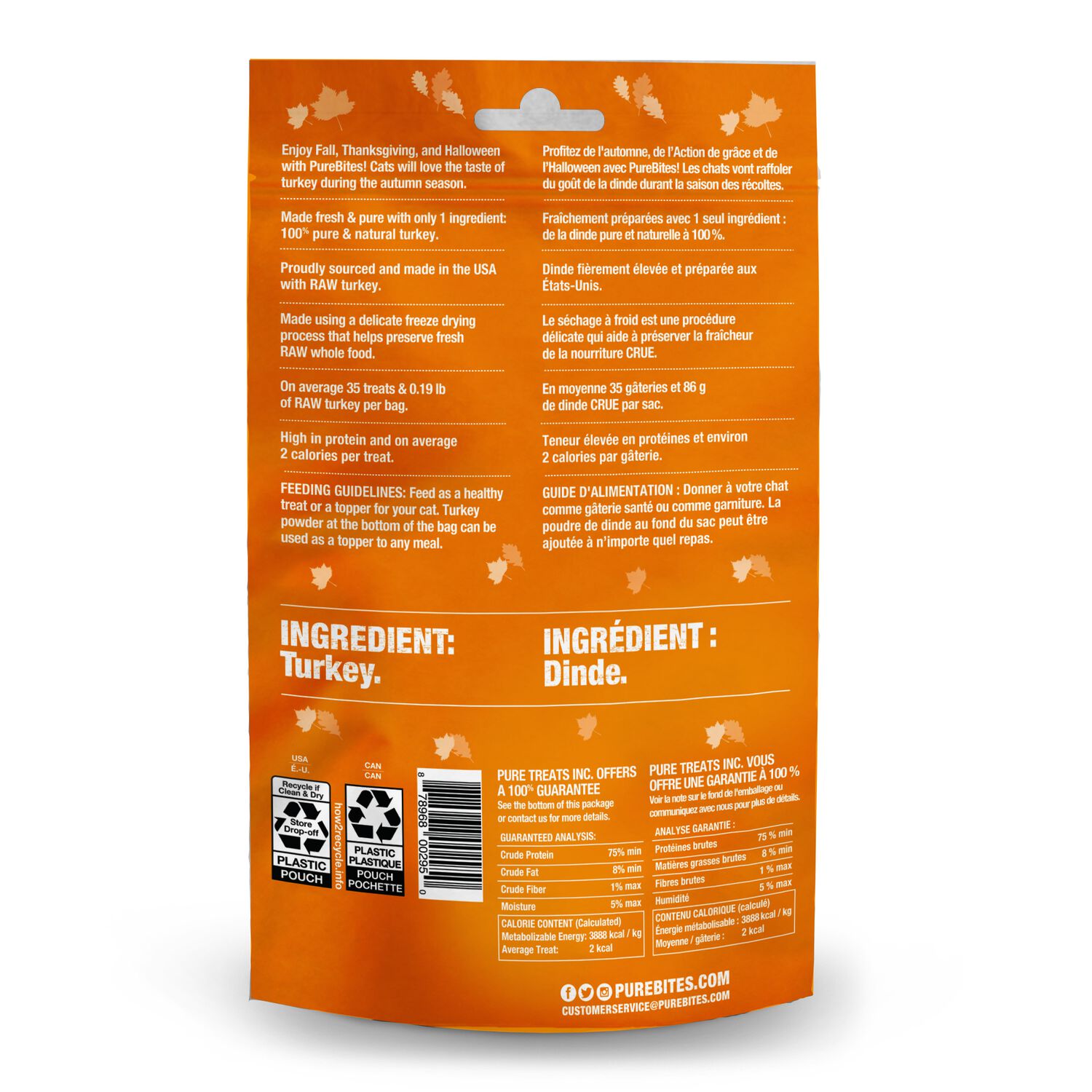 Purebites Fall Freeze-Dried Turkey High-Protein Cat Treats, 0.81-Oz Bag